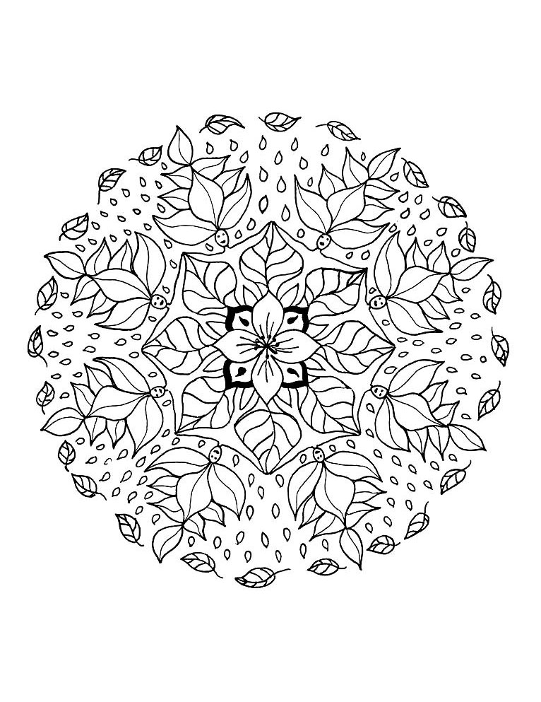 Easy Mandala template with leaves of different sizes. The flowery patterns often marry very well with the Mandalas, discover it with this incredible Mandala. Still your mind : this step is essential to get the most out of coloring to reduce your stress. Drawing and coloring mandalas is a meditative form of creating artwork that's easier than it looks.